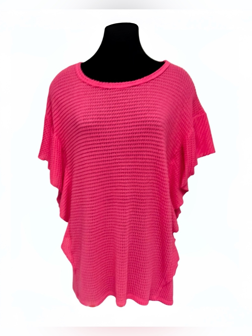 Bright Pink Waffle Knit Butterfly Short Sleeve Top